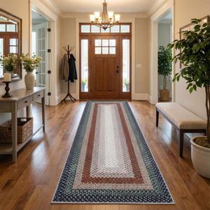 MilleLoom Area Rugs 6x9 Washable Rugs for Living Room Bedroom Modern Braided Print Soft Rugs Rustic Stain-Resistant Foldable Mat Non Slip Low Pile Cottage Carpet for Dining Farmhouse Office Red/Blue
