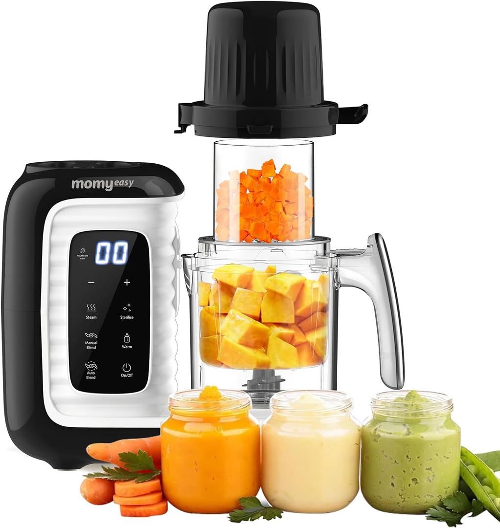 MOMYEASY Baby Food Maker, Multifunction Processor Chopper Grinder, Baby Food Steamer and Puree Blender in-One, with Bottle Warmer, Auto Cooking & Grinding with Touch Control Panel&Self Cleans (Black)