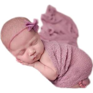 Coberllus Newborn Baby Photo Props Wrap Cloth Blanket Swaddle for Boys Girls Photography Shoot (Purple Pink)