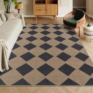 Checkered Easy Jute Rug 5x7 Outdoor Patio Rug Washable Area Rugs for Living Room Bedroom Non Slip Neutral Farmhouse Indoor Outdoor Carpet for Backyard Patio Office
