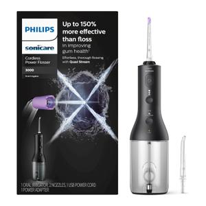 Philips Sonicare Cordless Power Flosser 3000, Water Flosser with Innovative Quad Stream Technology, Oral Irrigator with 2 Flossing Modes and 3 Intensity Levels, Ergonomic Design, Black, HX3826/23