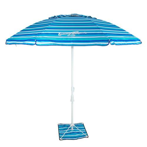 Tommy Bahama 7' Outdoor Beach Umbrella with ANCHORX Heavy Duty Sand Anchor and Carrying Bag, Portable Beach Umbrella with Anchor, Blue Stripe