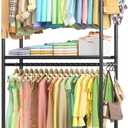 Clothes Rack - 33.0" x 12.2" x 79.5" Clothing Rack with Shelves & Wheels, Multi-Functional Wardrobe Closet with Hooks, Sturdy Metal Garment Rack for Bedroom, Laundry, Balcony (Black) (Large)