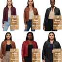 Women Leather Jacket Faux Cropped Bomber Coat Cute Short for Casual Vacation Travel College Going Out Classy Outfit (Black)