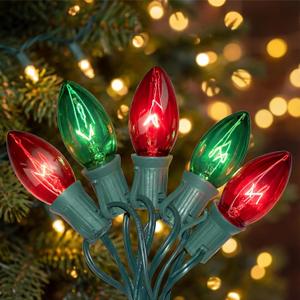 C9 Vintage Christmas String Lights, 25Ft Red & Green with 26 C9 Bulbs, Outdoor Hanging Patio Lights for Christmas Tree, Path, Roofline, Wedding Party Decoration