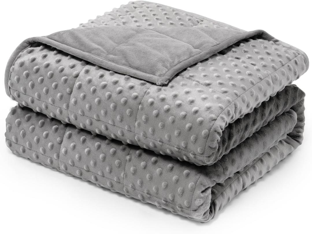 Wemore Minky Dot Weighted Blanket for Adults Twin Size 15 lbs, Soft Cozy Heavy Blanket for Stress Relief and Sleep Promotion, Breathable Blanket for All-Season with Glass Beads, Grey 48 x 72 inches