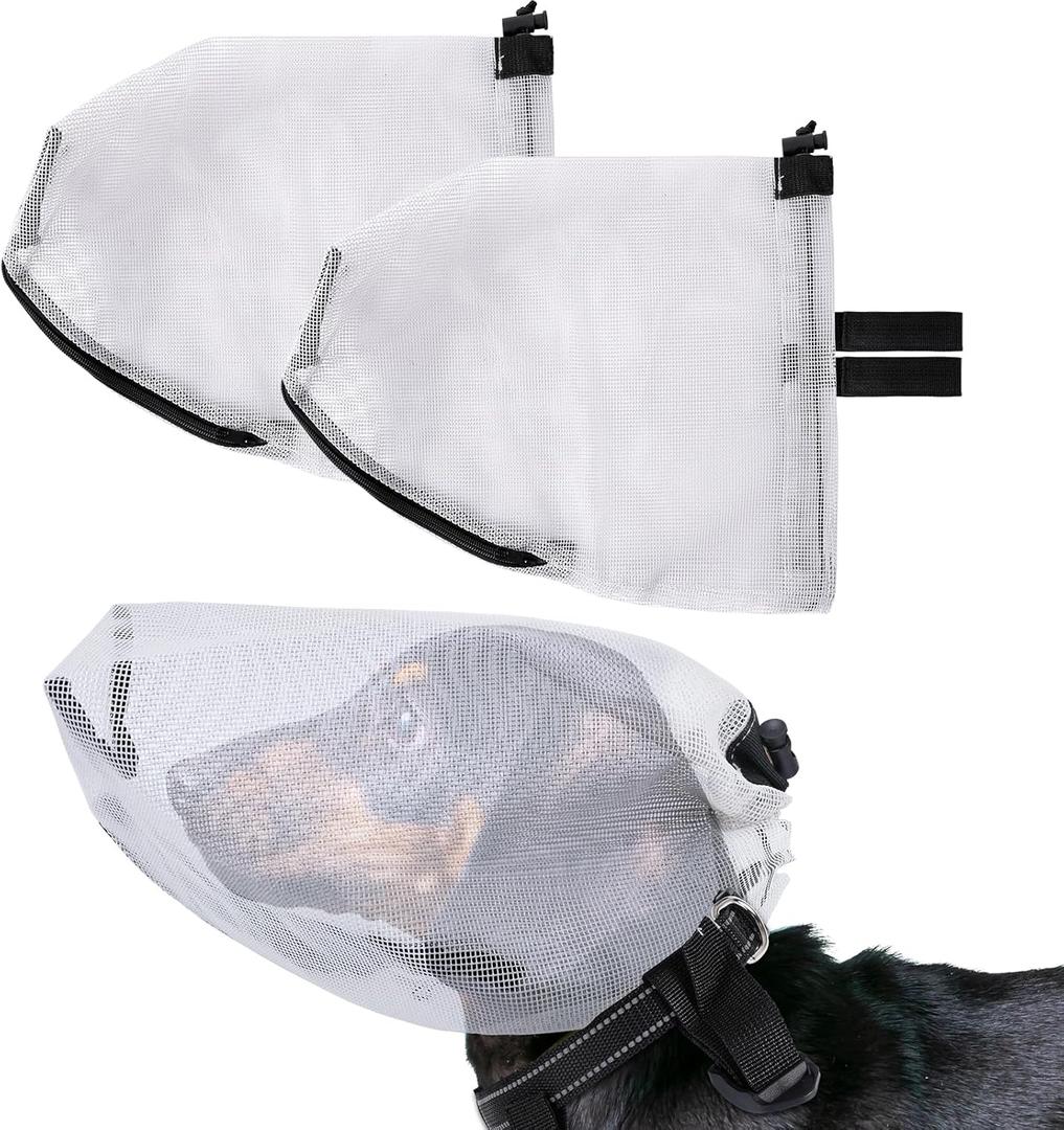 2 PCS Air Mask Dog Foxtail Protection Net with Mouth Zipper Head Protector Dog Preventing Fox Tail Hood Face Guard for Outdoor Hiking Camping (Gray, L)