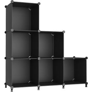 Awtatos Cube Storage Organizer, Storage Cubes Shelves Bookshelf, 6 Cube Closet Organizers and Storage, DIY Stackable Plastic Clothes Organizer Shelving for Bedroom, Home, Black