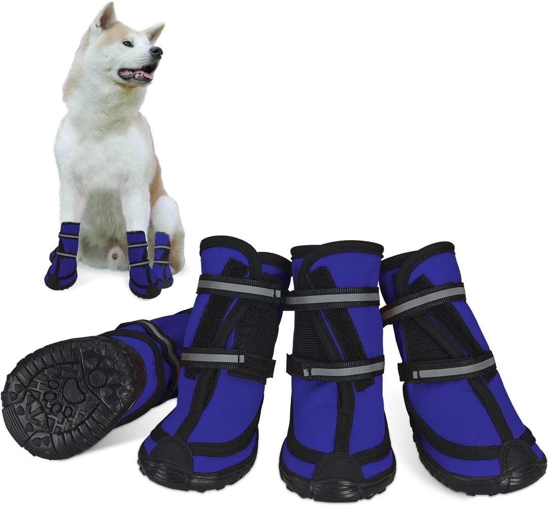 Dociote Dog Shoes for Large Dogs Winter Snow Dog Booties with Adjustable Straps Rugged Anti-Slip Sole Paw - Sports Running Hiking Pet Dog Boots Protectors Comfortable Fit Blue XXL