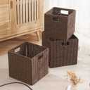 10.5x10.5'' Set of 5 Cube Storage Baskets, Natural Paper Rope Multipurpose Collapsible Organizers, Woven Laundry Totes for Laundry, Storage Cubes,Wicker Baskets Laundry Organizer Totes for Home