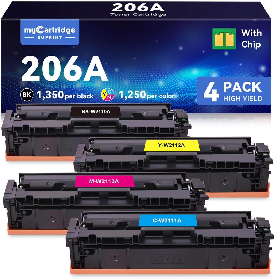 206A Toner Cartridges 4 Pack (with Chip) Compatible Replacement for HP 206A 206X for HP Color LaserJet Pro M255dw M255nw MFP M283fdw M283cdw M282nw M283fdn Printer - BCMY, W2110A W2110X