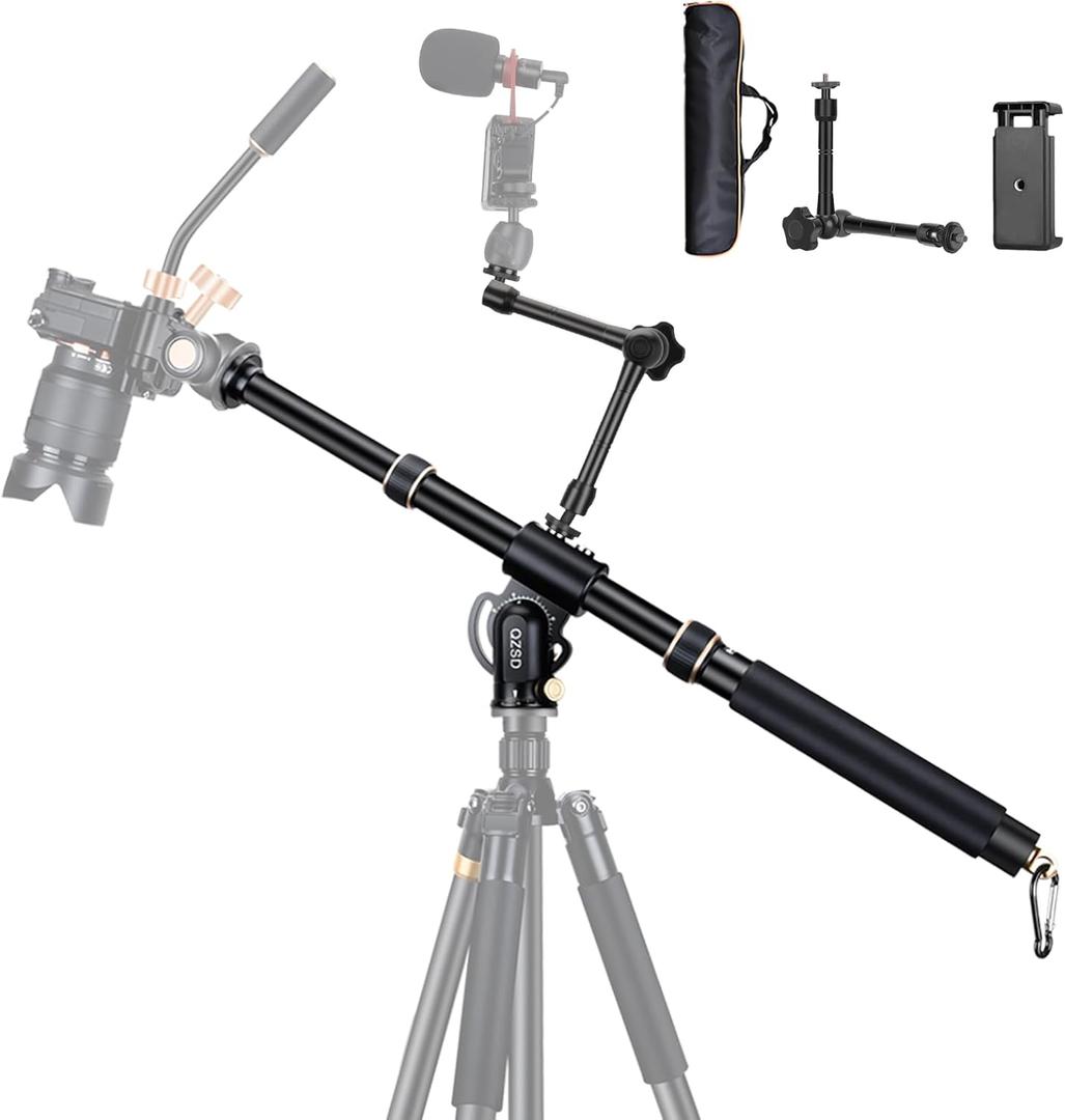 41" Aluminum Tripod Extension arm Retractable Horizontal Center Column arm with 1/4'' and 3/8'' scerws, 360 rotatable for Overhead, Multi-Angle Photography,Load Up to 33lbs,Tripod not Included