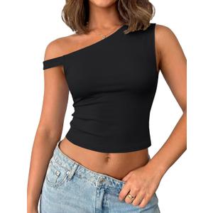 LYANER Women's Off The Shoulder Sleeveless Slim Fit Going Out Crop Top Blouse