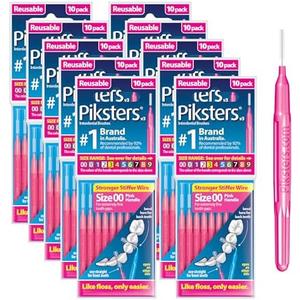 Piksters Interdental Brushes, Size 00, 80 Count (8 x 10 Packs), Interdental Tooth Brush for Extremely Tight Gaps, Gum Soft Bristles for Plaque Removal, Safe for Braces (80 pk)