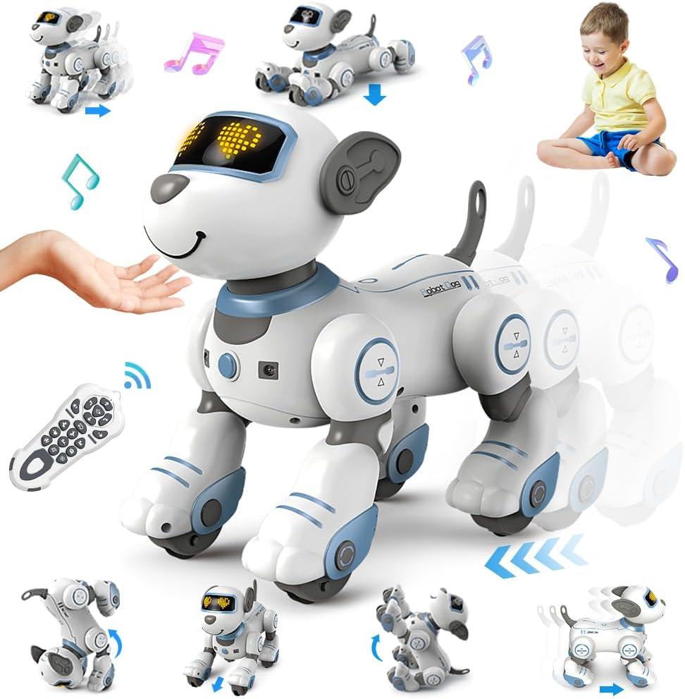 VATOS Remote Control Robot Dog Toy for Kids - Interactive Touch & Follow 17 Functions Robot Dog Pet, Programmable Smart Walking Puppy Intelligent Dancing Dog Robot Toys for Girls 3-12 Gifts (Blue)