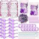 Quelay 134 Pcs Kpop Disco Party Favors Popular Singer Party Friendship Gift Set Birthday Bracelets Sunglasses Satin Scrunchie Clips Stickers Bags for 80s Y2k Fans Women(Heart,Purple)