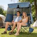 Double Beach Chair With Canopy Shade Camping Chair With Canopy Oversized Double Camping Chair With Canopy Folding Loveseat Chair With Two Cup Holders and Cooler Bag For Camping,Beach, Fishing