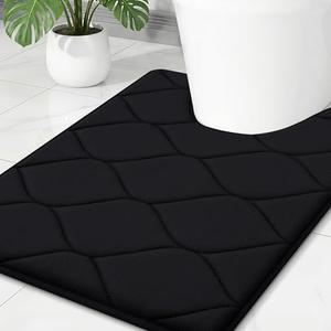 Smiry Memory Foam U-Shaped Toilet Mat 24"x20", Ultra Soft Non-Slip Bathroom Floor Mat, Water Absorbent & Machine Washable Commode Contour Rug for Toilet Home Decor, Black