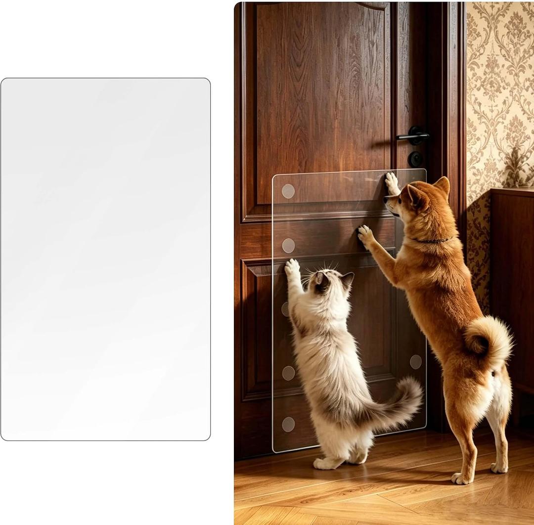 KEBE Door Scratch Protector, Large 36" x 24" & 0.8mm Thick Heavy Duty Anti-Scratch Shield, Clear Door Guard with Strong Removable Adhesive, Easy-to-Install Dog Cat Scratch Guard for Indoors Outdoors