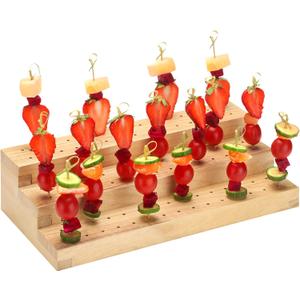 Food Skewer Holder Wooden Pick Stand Catering Supplies Buffet Display Board with Holes Rectangular Appetizer Skewers Tray Multi Level Food Display Stands for Party Cocktail Pick Stand (3 Tier)