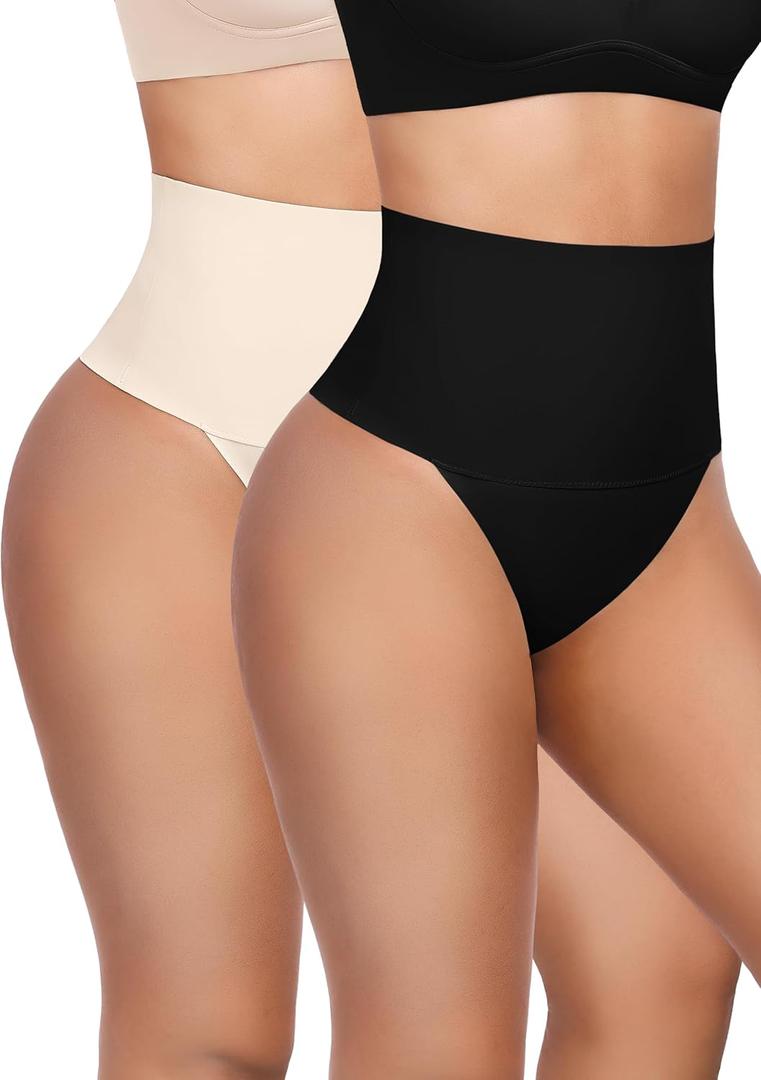 HBselect Thong Shapewear Tummy Control for Women, Seamless Thong Shapewear Body Shaper Briefs Underwear Girdle (X-Large, 2pack(black/Beige))