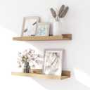 Floating Shelves for Wall Decor, Wall Mounted Wood Storage Shelf for Bedroom, Living Room, Bathroom, Kitchen, Nursery, Display Picture Ledge Shelf with Lip Set of 2-14 Inches, Oak