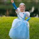 Aolliya Princess Dress for Girls Puff Sleeves Princess Costume Blue Fancy Dress Up for Halloween Cosplay Party Carnival (Blue, S)