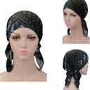 Pre Tied Chemo Head Scarf 3 Packed Beanie Skull Cover Cap for Women (Set6-Long Style) (Blue)