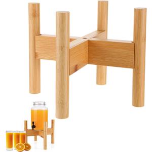 Bamboo Drink Dispenser Stand Adjustable Sideways to Fit 8-11 Inch Glass and Plastic Water Dispensers, Water Dispenser Holder for 1-3 Gallons Drinks Beverages Lemonades and Juices Jug Container