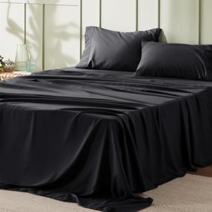 Bedsure Queen Sheet Set - 4 Pieces Soft Queen Size Sheets - Breathable & Cooling - Hotel Luxury - Easy Care Polyester Microfiber Bedding for Women, Men, Black