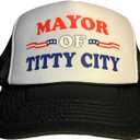 Mayor of Titty City Snapback Trucker Hat for Men or Women, Vintage Fit with Funny Novelty Graphic, Black/White