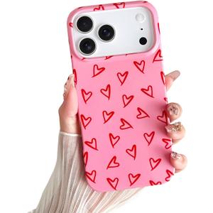 Skyseaco for iPhone 17 Pro Max Case Cute Love Heart Design Aesthetic Pattern Phone Case for Women Girls Soft Slim TPU Shockproof Phone Cover for iPhone 17 Pro Max 6.9"- Red and Pink