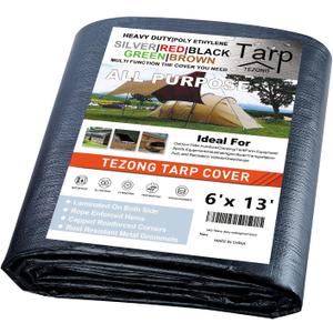 Tarps Heavy Duty Waterproof 6x13ft,TEZONG Black Tarp 12Mil Plastic Tarpaulin Outdoor Tarp Cover for Emergency Rain,Patio Furniture,Wood,Roof,Camping,Car,Pool