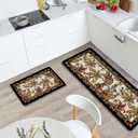 Vintage Floral Kitchen Rugs Set of 2 | Traditional Ethnic Paisley Flowers Floor Mats Home Decor, Retro Ornate Door Mat Decorations - 17x29 and 17x47 Inches