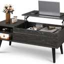 WLIVE Wood Lift Top Coffee Table with Hidden Compartment and Adjustable Storage Shelf, Lift Tabletop Dining Table for Home Living Room, Office, Charcoal Black (39.37"D x 19.69"W x 16.93"H)