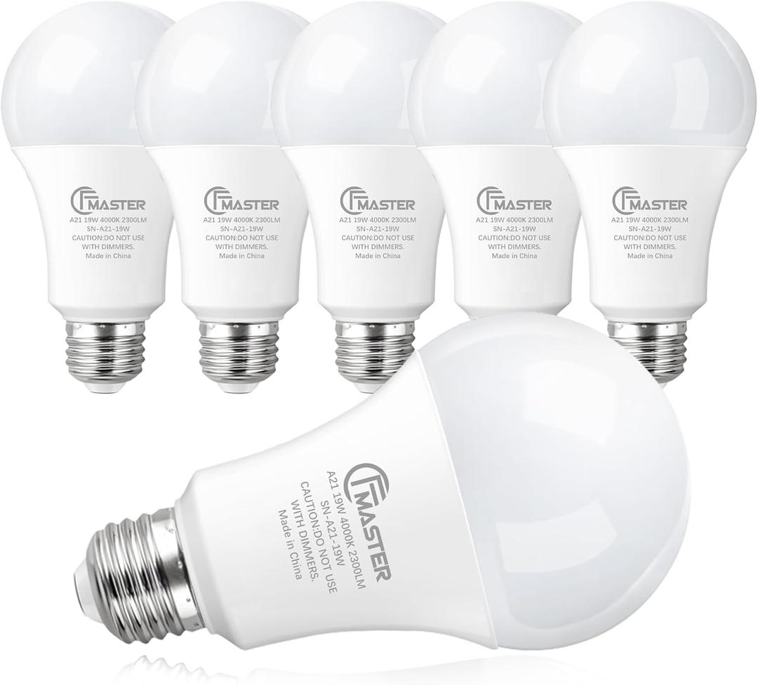 A21 LED Light Bulb, 150W Equivalent Light Bulbs, 19W 4000K Neutral White, 2300 Lumens, Non-Dimmable LED Bulb, E26 Standard Base for Indoor and Outdoor, Energy Efficient ETL Listed, 6-Pack