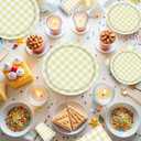 140Pcs Gingham Party Supplies for 20 Guests Thick Paper Plates and Napkins Knives Spoons Forks Cups Disposable Party Set Cutlery for Dinner Baby Shower Wedding Favor(Yellow)