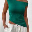 PRETTYGARDEN Womens 2025 Summer Off The Shoulder Crop Tops Sleeveless One Shoulder Ruched Asymmetrical Y2K Going Out Tank Top (Green, S)