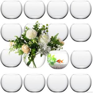 12 Pcs Glass Fish Bowl Round Vase for Centerpiece Bulk Clear Bubble Fish Bowl Decorations Flower with Water Gel Beads for Wedding Floral Floating Filler Home Decorations