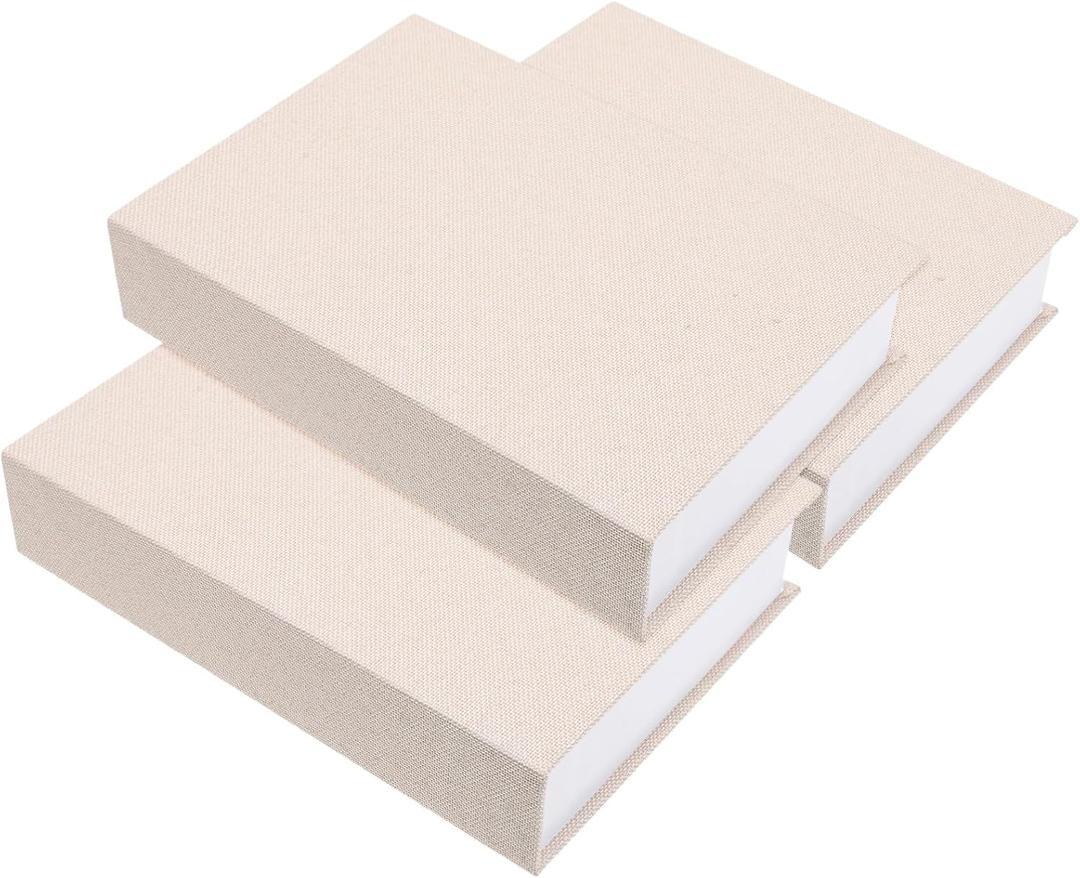 3Pcs Fake Book Boxes for Home Decor Decorative False Book Storage Box for Desk and Office Organization Unique Linen Design (Beige)