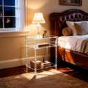 Acrylic Side Table, Clear 3-Tier End Table with Storage, Nightstand for Living Room, Bedroom, Office (Clear, Large)