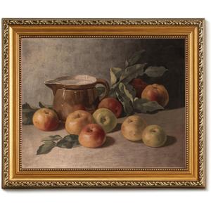 Vintage Gold Framed Wall Art for Home Decor, Farmhouse Kitchen Canvas Wall Decor Artwork, Antique Rustic Apple Still Life Oil Painting Print Fruit Painting for Bathroom, Living Room, Desktop - 8x10Inch