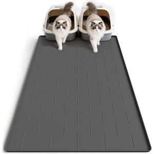 Pieviev Silicone Cat Litter Trapping Mat, 40''x28'' Extra Large Cat Litter Mat, Easy to Clean & Soft on Kitty Paws, Waterproof Kitty Litter Pads for Indoor Cats, Dark Gray