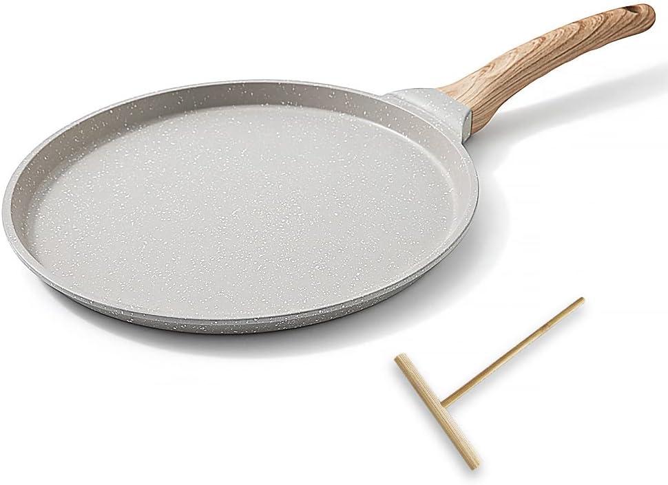 10 inch Crepe Pan, Nonstick Pan for Crepes Omelette Tortillas, Dosa Tawa Tortilla Pan, Griddle Pancake Pan for Roti Indian, Induction Compatible (White)