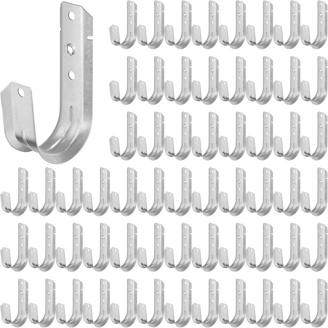 Blulu 60 Pcs 2" Cable Support J Hooks Heavy Duty Galvanized Steel Wire Management Cable J Hooks Hangers for Attaching to Vertical Surfaces Wall Mounting, Silver