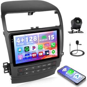 Hikity 4+128G Android Car Stereo for Acura TSX 2003 2004 2005 2006 2007 2008, 9 Incell Touchscreen Radio with CarPlay, Android Auto, Bluetooth, GPS Navigation, WiFi, FM, RDS + AHD Backup Camera