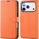 TUCCH Wallet Case for iPhone 17 Pro (6.3") 2025, 4 Card Holders, RFID Blocking, Stand, Shockproof TPU Shell, PU Leather, Magnetic Closure, Protective Flip Folio Cover, Orange