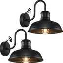 2-Pack Dusk to Dawn Outdoor Wall Sconces, Exterior Farmhouse Gooseneck Barn Light, Vintage Matte Black Outside Wall Mount Light Fixture, Anti-Rust Waterproof Outdoor Light for House Porch Garage