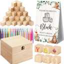 Marsui 136 Pcs Baby Shower Blocks to Decorate Game Kit Includes 98 Wooden Blocks, 36 Markers, 1 Game Sign, 1 Storage Box for Baby Shower Gender Reveal Activity Party Decorations(Land Animal)
