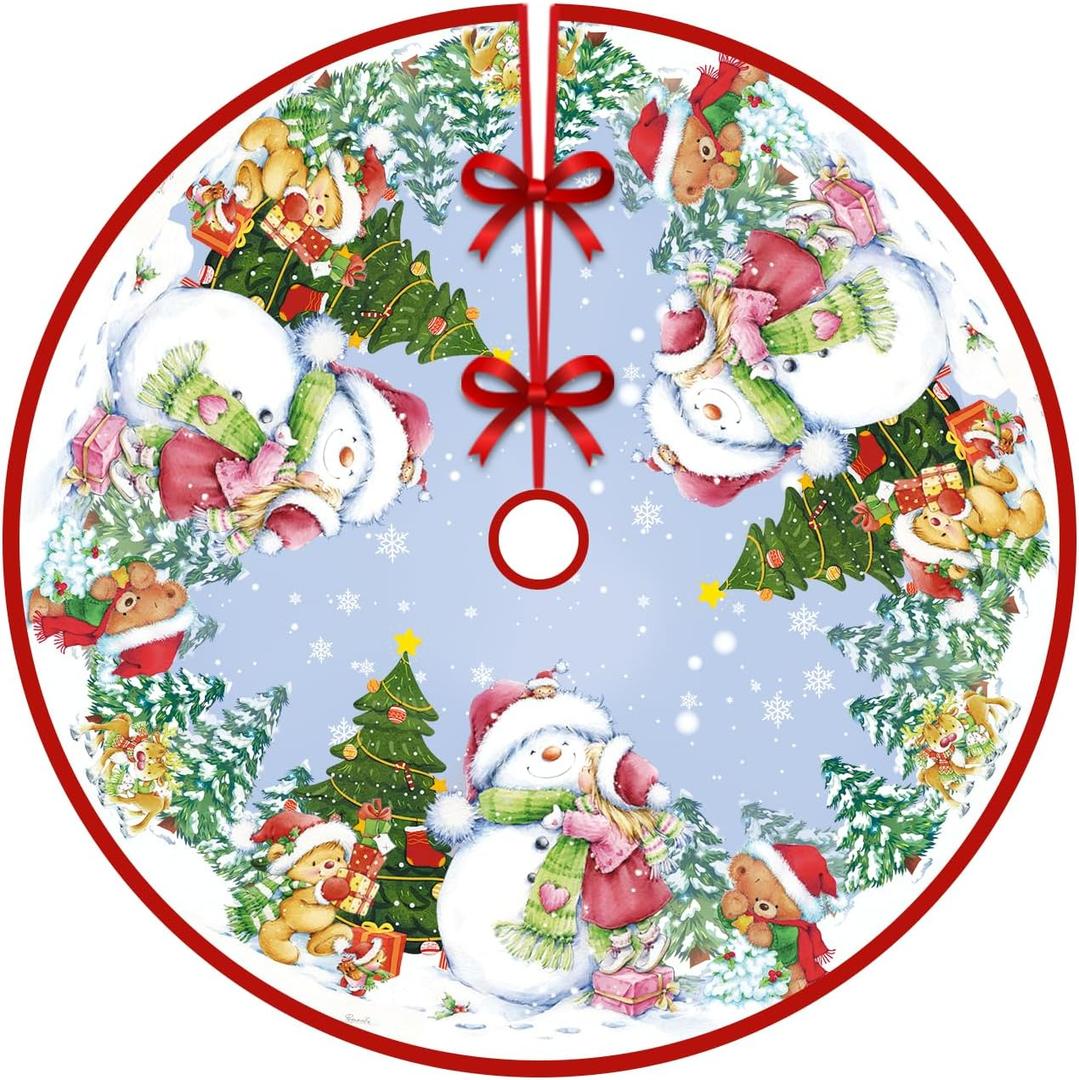 Christmas Tree Skirt, with Christmas Tree Topper 35.4 inches Cable Knitted Xmas Christmas Tree Decorations with Reindeer, New Year Party and Home Christmas Decorations